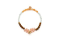 Armband auf Elastikband mit orangefarbenen und hellen Perlen, rosa Tropfen und rundem Mondstein-Anhänger