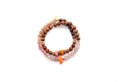 Doppelt gewickeltes Mala-Armband aus Jaspis, Rosenquarz und Mondstein mit umsponnenen Perlen in Rosa und Gelb