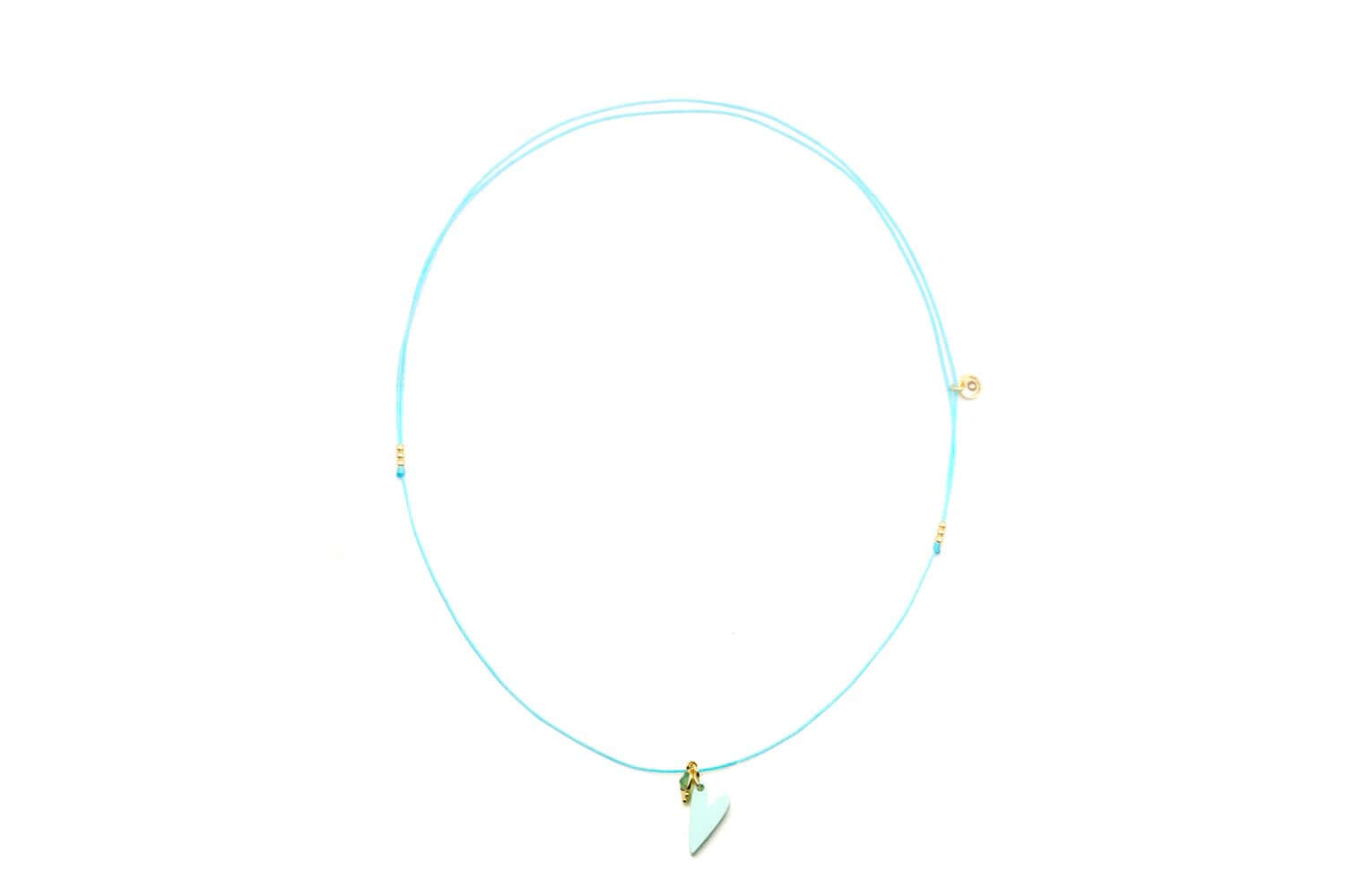 Verstellbare hellblaue Nylon-Choker mit hellblauem Herz-Anhänger aus Acryl und Aquamarin