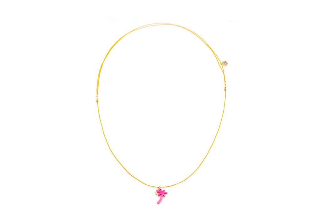 Choker aus orangefarbenem Nylonband mit pinkem Palmen-Anhänger aus Acryl