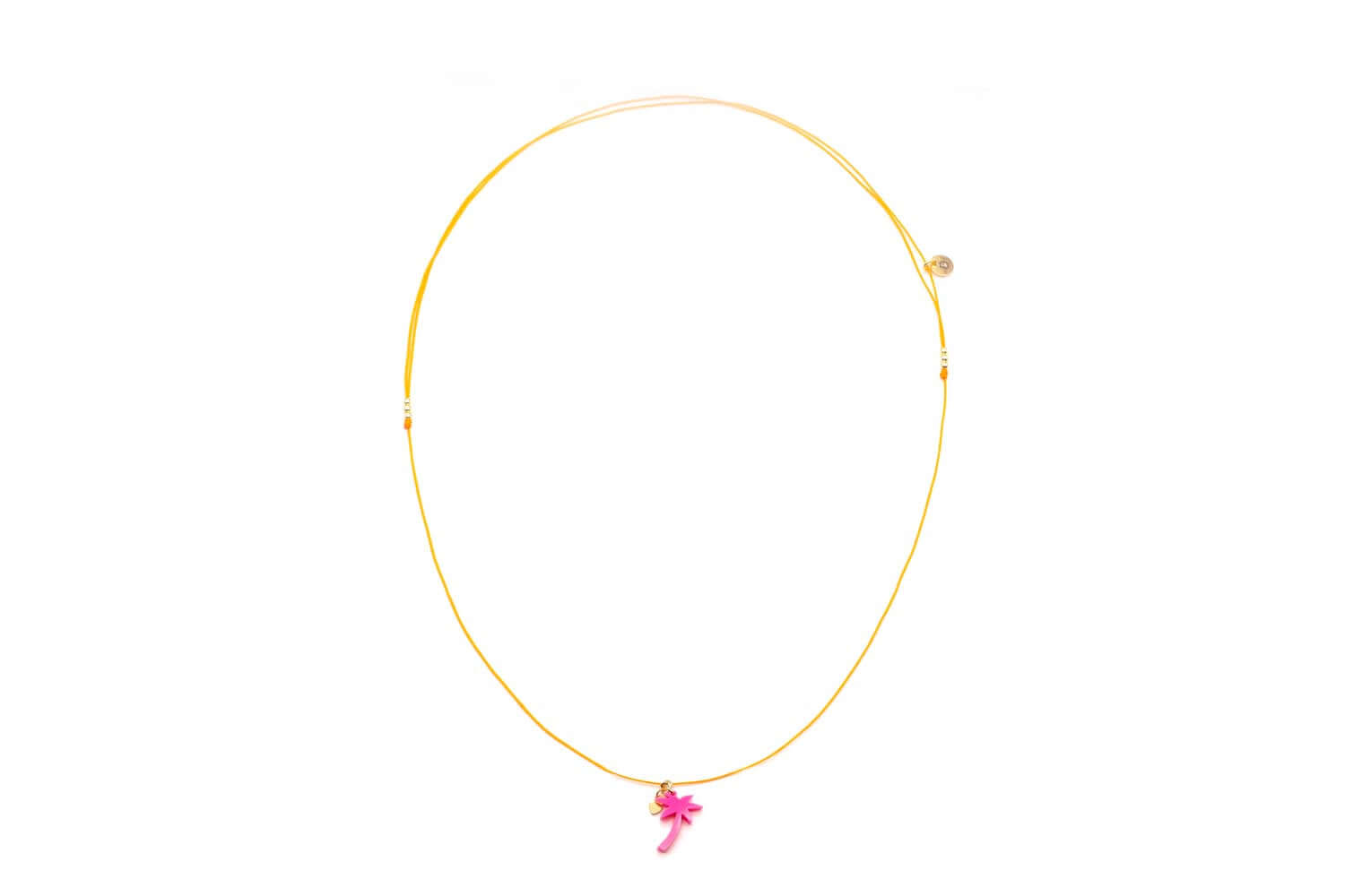 Choker aus orangefarbenem Nylonband mit pinkem Palmen-Anhänger aus Acryl