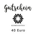 Geschenkgutschein über 40 Euro mit Blütenlogo, schwarze Schrift auf Weiß