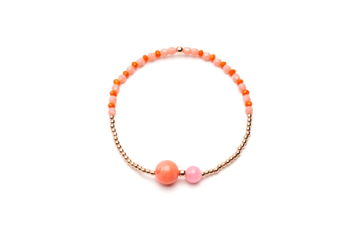 Armband Edelsteine rosa orange leuchtend Jade Koralle Sterlingsilber hochwertig Mala Single