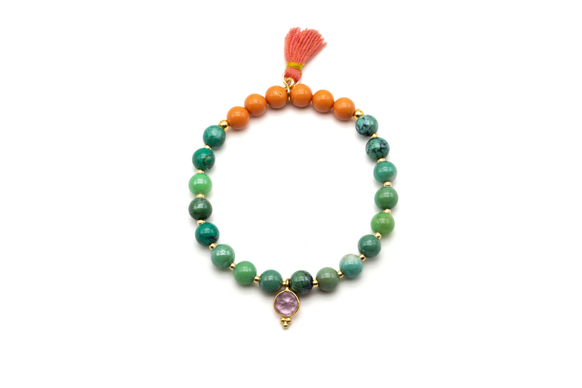Edelstein Armband Mala Single orange grün
