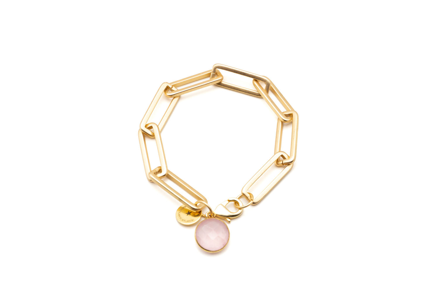 Armband Messing vergoldet Edelstein Anhänger Rosenquarz