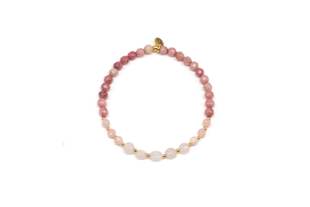 Edelstein Armband einfach Rhodonit Rosenquarz rot