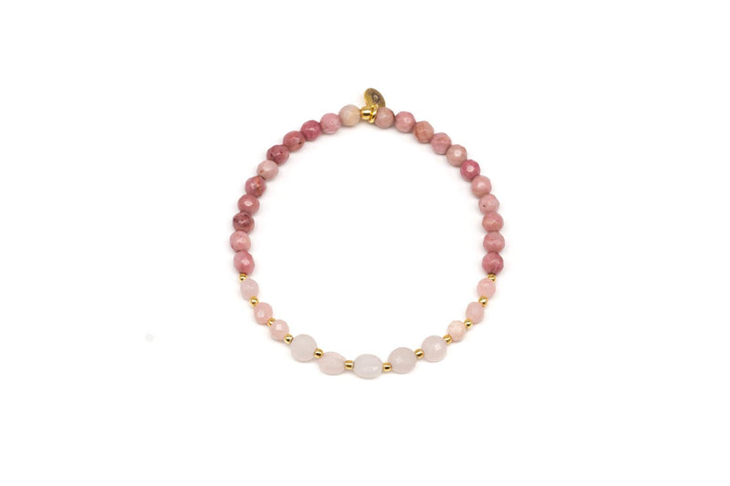 Edelstein Armband einfach Rhodonit Rosenquarz rot