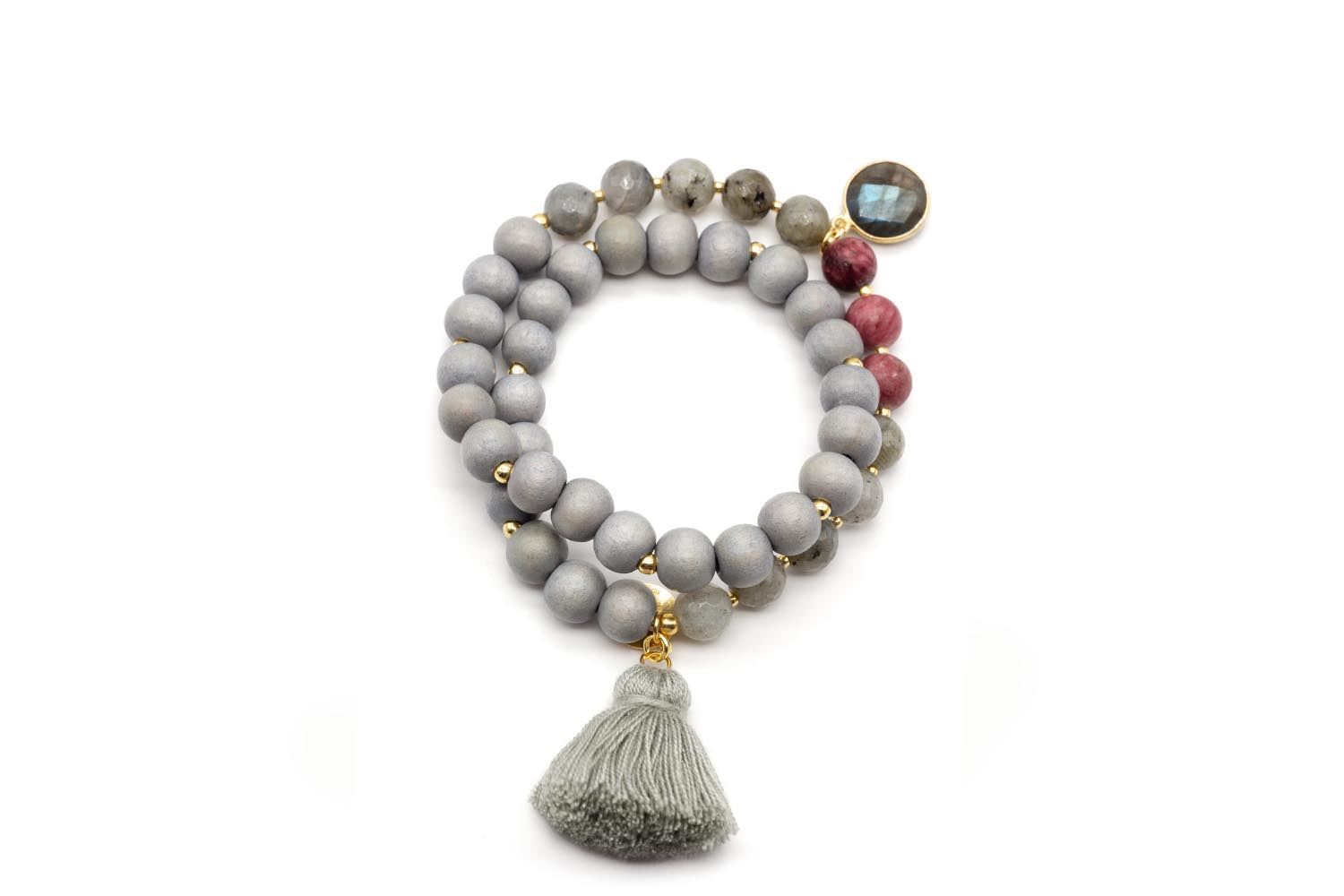 Edelstein Armband Labradorit Mondstein Rhodonit Mala Twin