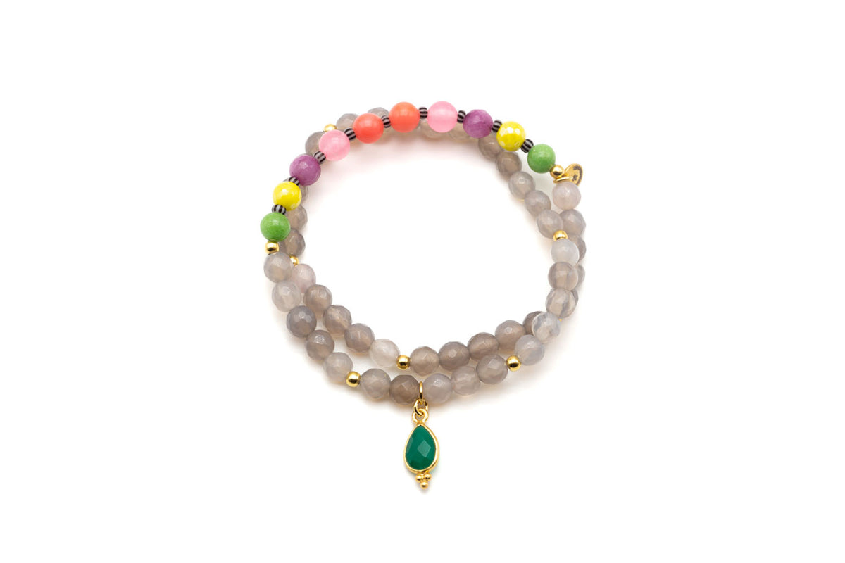 Edelsteinschmuck Armband doppelt Jade Koralle Onyx