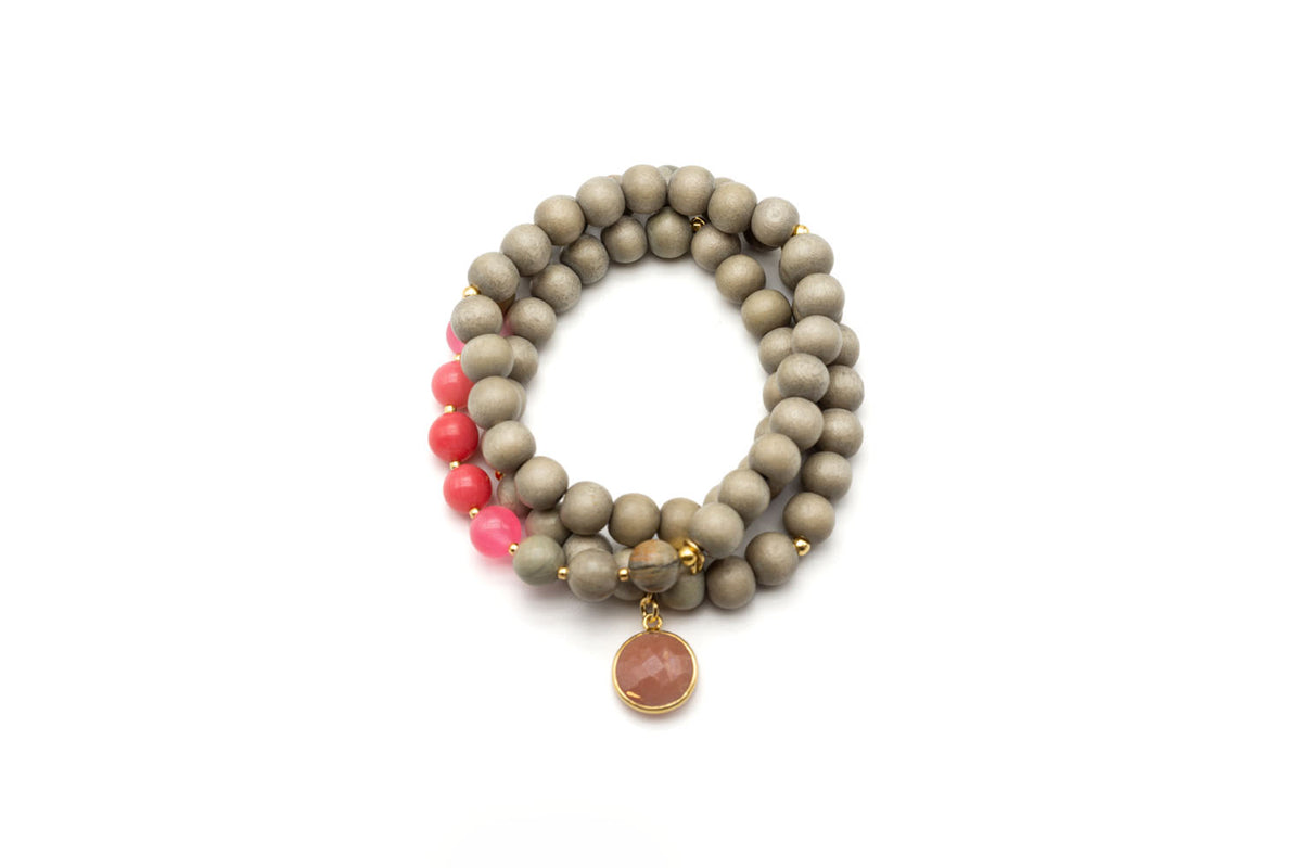 Armband dreifach Edelstein Jaspis Jade Koralle Bestseller