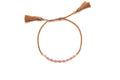 Geflochtenes Macramé-Armband in Braun mit rosa Turmalin-Perlen und vergoldeten Kugeln, mit Quasten zum Zuziehen