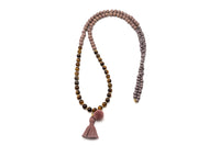 Halskette Boho lang Tigerauge braun Edelsteine Sterlingsilber lila Quaste