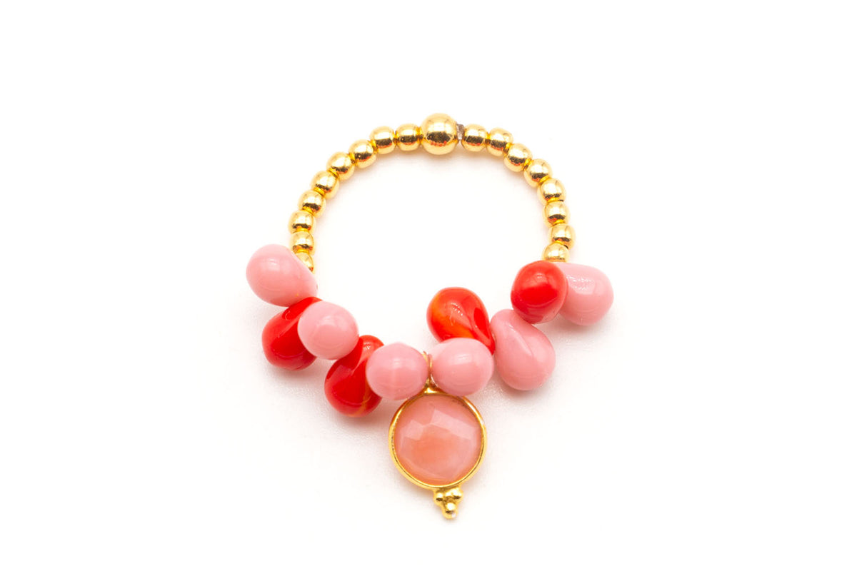 Edelstein Ringe Opal Tropfen rot und rosa auffallend