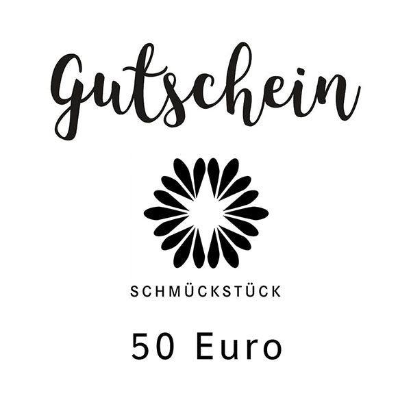 Geschenkgutschein über 50 Euro mit Blütenlogo, schwarze Schrift auf weißem Grund